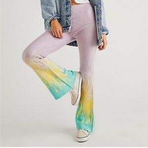 NWT Free People Ragged Priest Knit Flame Flare Pull On Pants Purple